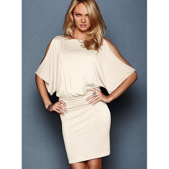 Moda International Victoria's Secret Cocktail Dress Cold Shoulder Blouson Midi L - Picture 10 of 10